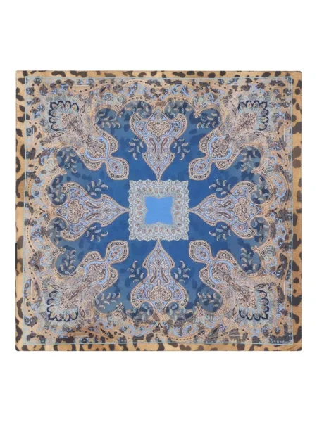 Fular Etro de mătase cu imagine cu imprimeu animal print albastru