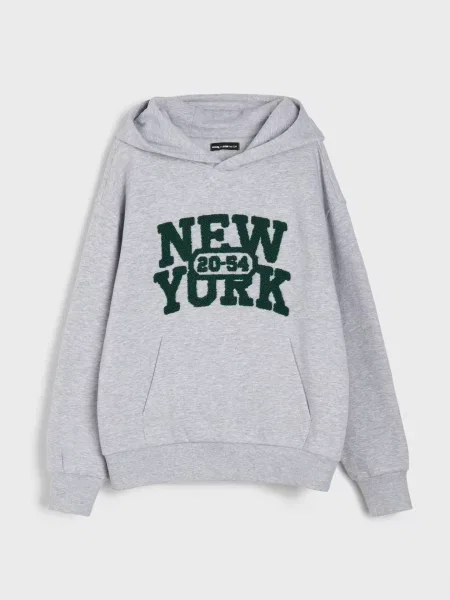 Sinsay Mikina s kapucí s 3D aplikací NYC šedá
