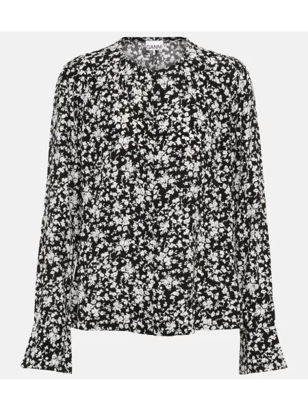 Bluză Ganni cu model floral negru