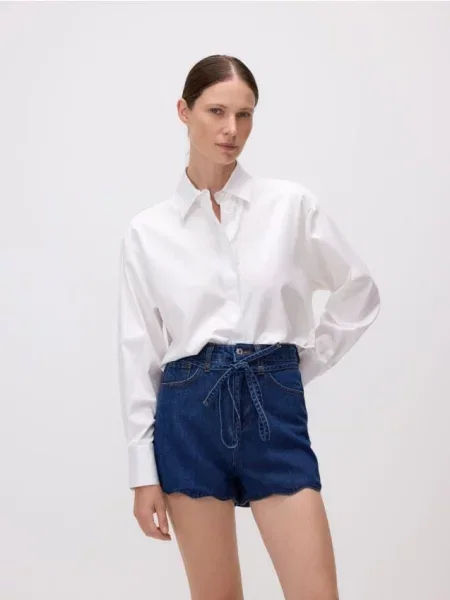 Reserved Blugi scurți din denim cu șnur albastru