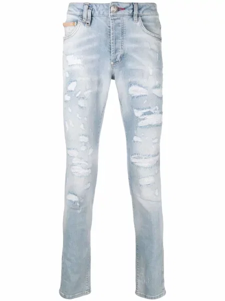 Blugi skinny Philipp Plein rupți skinny fit albastru