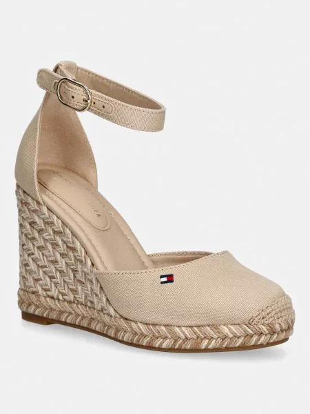 Tommy Hilfiger espadrile cu platformă pentru femei FLAG HIGH WEDGE ESPAD CLOSED TOE bej