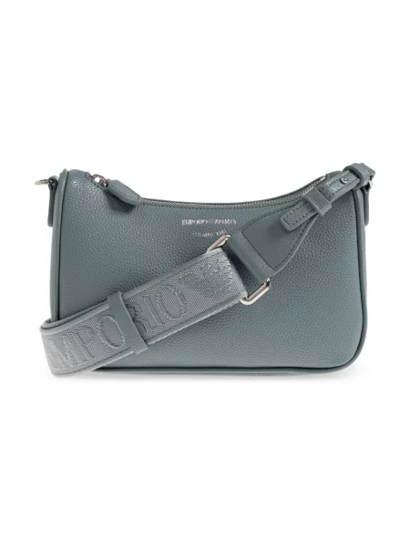 Lniana torebka crossbody Emporio Armani z nadrukiem na ramiączkach niebieska