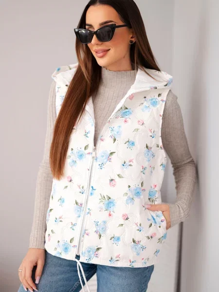 Vestă Kesi Włoski cu model floral cu glugă alb