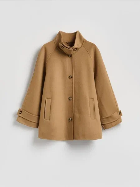 Reserved Palton clasic cu adaos de lână handmade bej