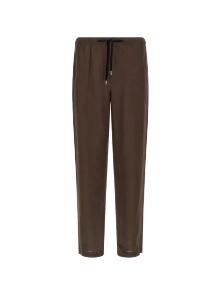 Lniane spodnie lniane Cellar Door ze sznurkiem brązowe