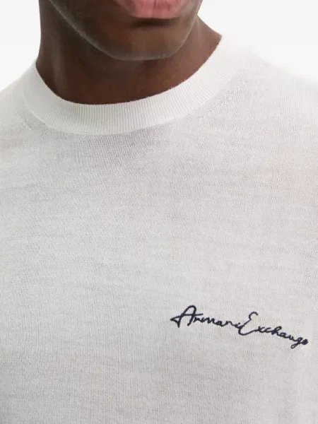 Pulover Armani Exchange cu broderie cu decolteu rotund alb