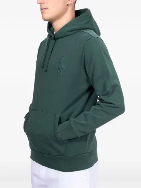Кариран вълнен суичър с качулка Polo Ralph Lauren бродиран зелено