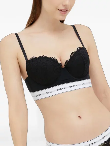 Sutien Guess din dantelă cu autograf negru