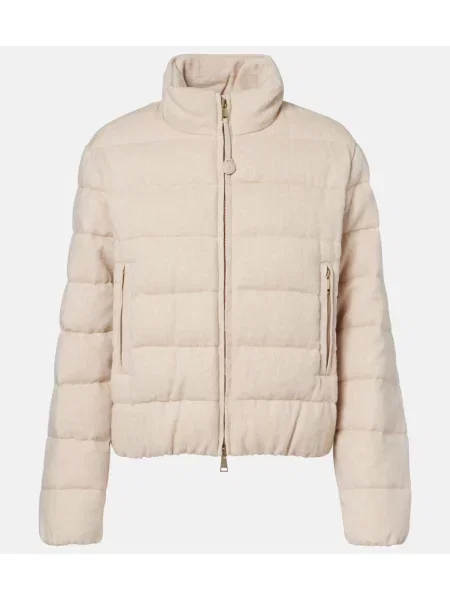 Lniana kurtka puchowa Moncler beżowa