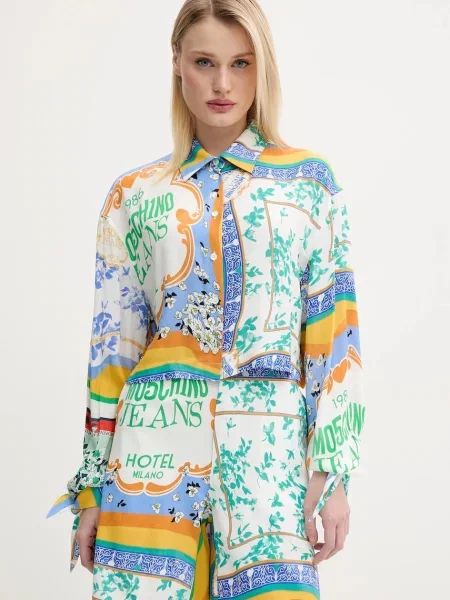 Košulja Moschino Jeans za žene relaxed s klasičnim ovratnikom bijela