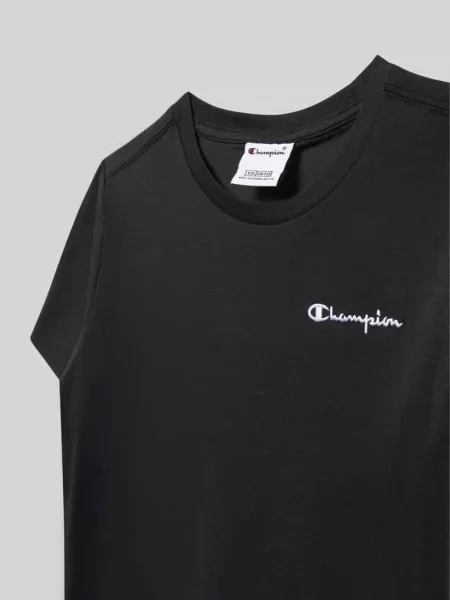 T-shirt z Wyhaftowane logo i Okrągły dekolt Champion czarna