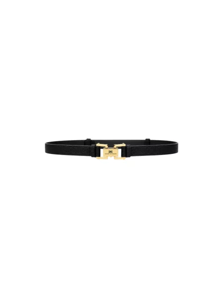Lniany pasek Elisabetta Franchi z logo czarny