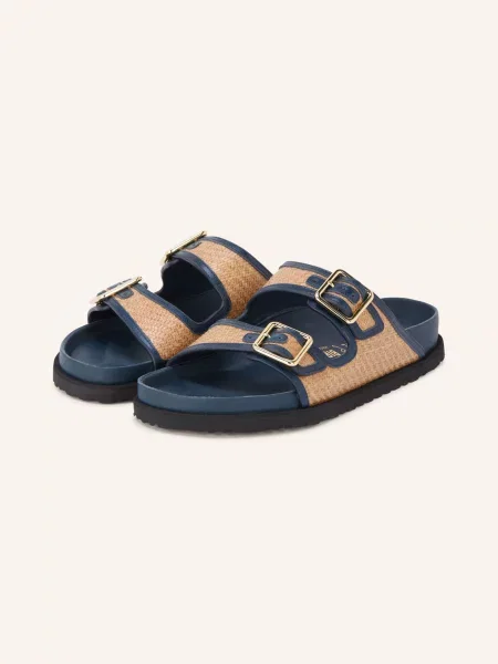 Birkenstock Klapki Arizona Framed Raffia blau granatowe