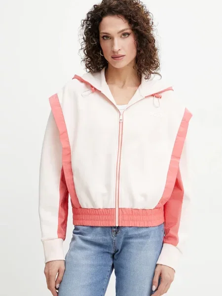 Pulover BOSS s kapuco roza