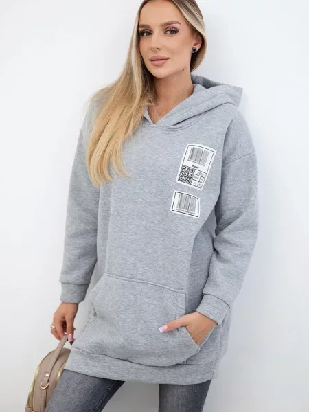 Bluza z kapturem Kesi z łatami szara