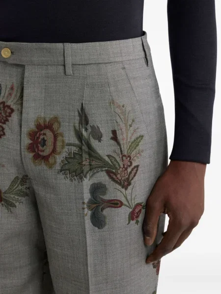 Pantaloni Etro cu model floral plisate gri