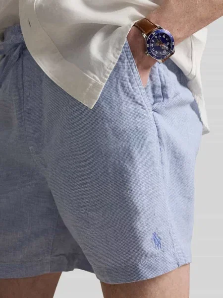 Szorty o kroju regular fit z prawdziwego lnu z wyhaftowanym logo Polo Ralph Lauren błękitne