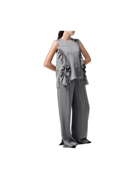 Top Jil Sander z falbankami szary