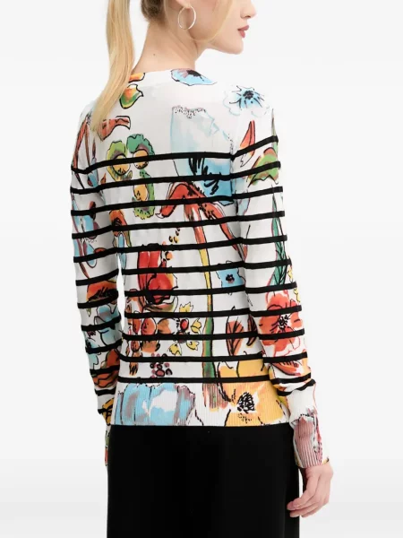 Pulover Desigual cu model floral cu imagine alb