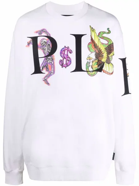 Hanorac Philipp Plein cu imagine alb