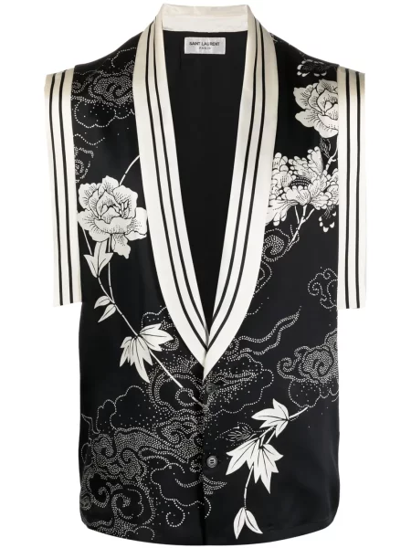Vestă Saint Laurent de mătase cu model floral negru