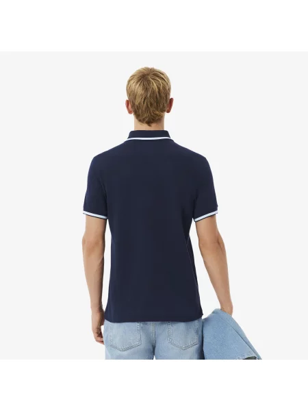 Lacoste Koszulka Polo O Regularnym Kroju Z Ozdobnym Wykończeniem granatowy