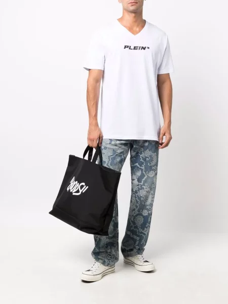 Raštuotas marškinėliai Philipp Plein v formos iškirpte balta