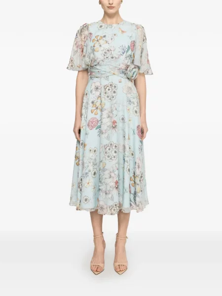 Jedwabna sukienka midi Nissa w kwiatki niebieska