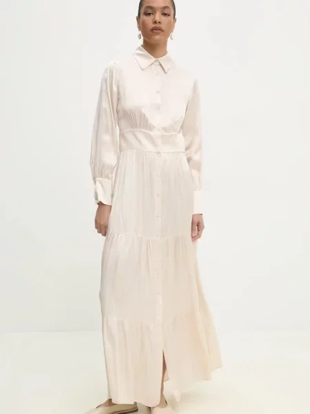 Answear Lab sukienka maxi rozkloszowana beżowy