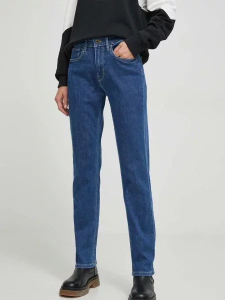 Дънки Pepe Jeans с висока талия тъмносиньо