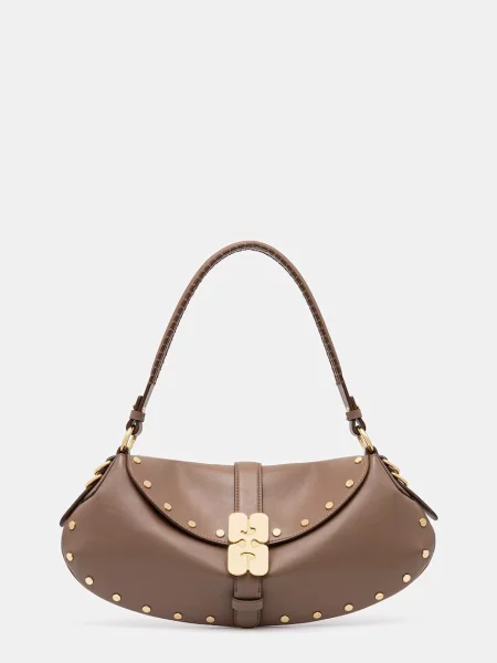 GANNI B-Kat Studs torebka rogal skórzana brązowa