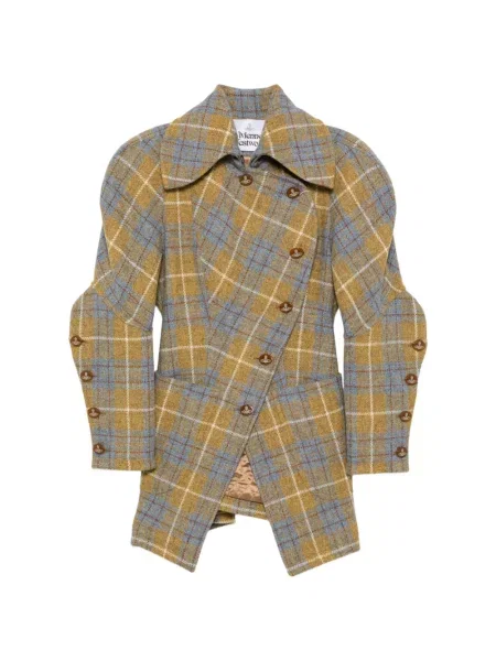 Kostkovaný asymetrický kabát Vivienne Westwood žlutý