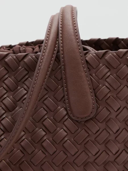 Pleciona torba tote Kobieta uniwersalny MANGO brązowy