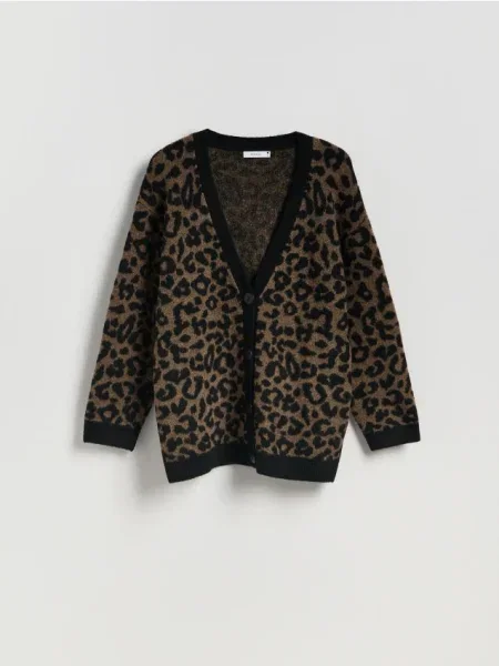 Reserved Długi kardigan w panterkę wielobarwny