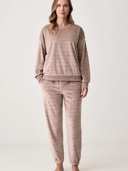 DKNY dvoudílné pyžamo velurové béžové