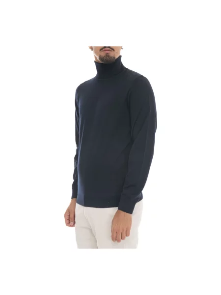 Lniany sweter z golfem Boss niebieski