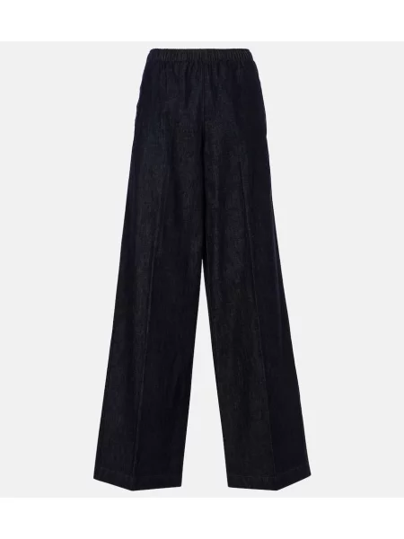 Pantaloni Vince cu talie joasă din țesătură twill albastru