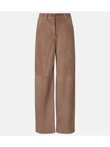Pantaloni Brunello Cucinelli din piele de căprioară bej