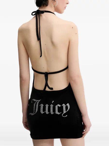 Мини рокля Juicy Couture с халтер деколте с автограф черно