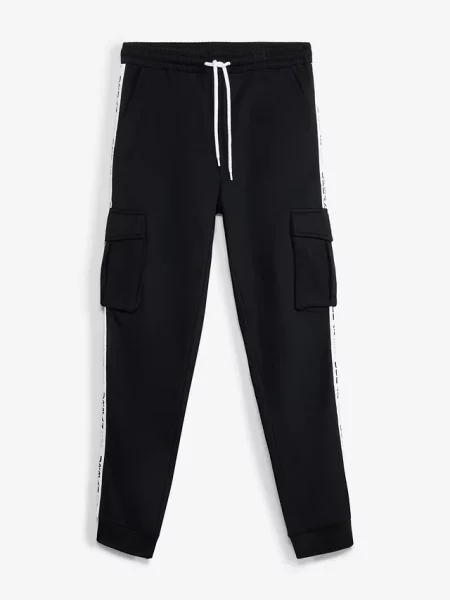 Spodnie joggingowe z cargo i paskami z boku z czystej bawełny organicznej czarne