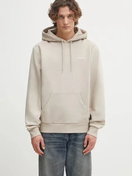 Carhartt WIP hanorac de Hooded Script Embroidery Sweat cu glugă uni bej