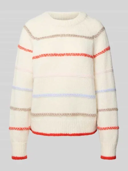 Sweter z dzianiny o kroju regular fit z raglanowymi rękawami model ‘NELIA’ Pieces biały