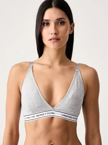 United Colors of Benetton trojuholníková podprsenka s bavlnou sivá