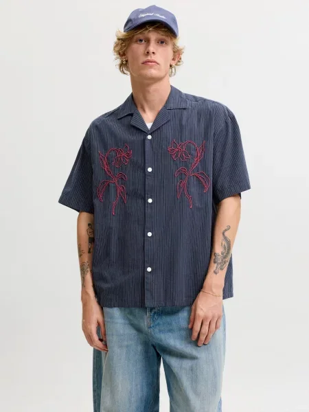 JACK & JONES Cămașă JORATOCHA închis / sângeriu albastru