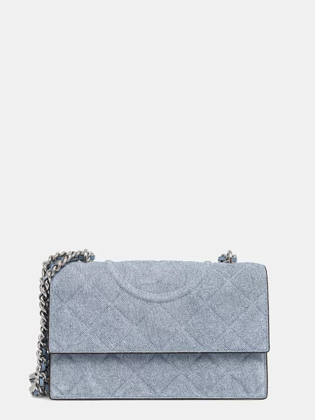 Чанта Tory Burch Fleming Denim Small синьо