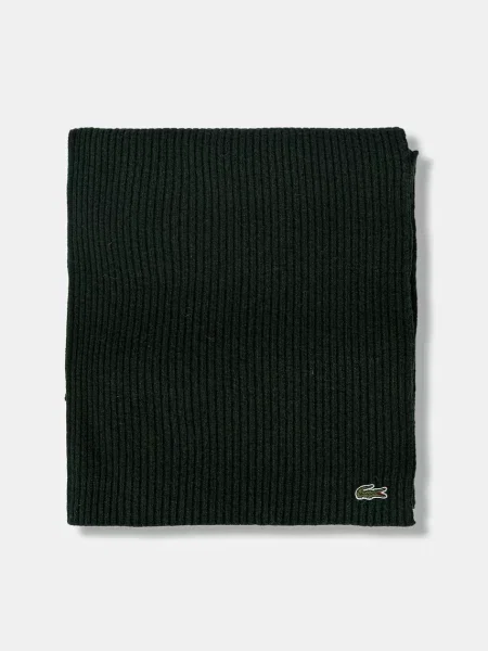 Шерстяной однотонный шарф Lacoste серый