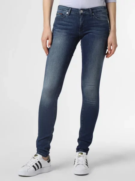 Skinny haftowane jeansy skinny Tommy Jeans retro niebieskie