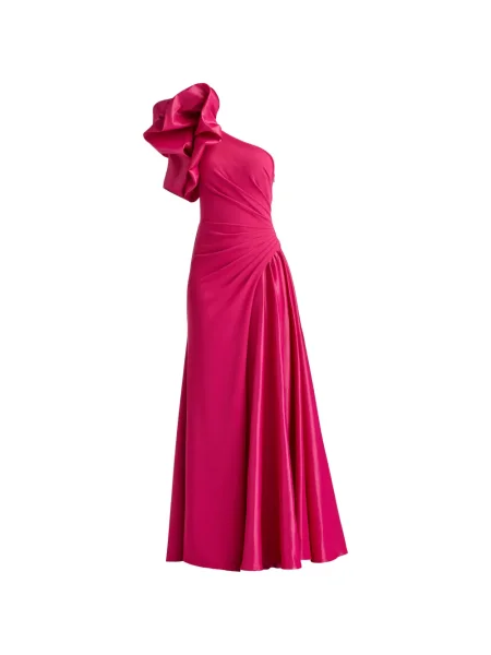 Sukienka maxi Tadashi Shoji z falbankami na jednym ramieniu garniturowa różowa