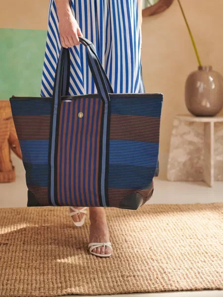 Geantă shopper Pip Studio cu dungi albastru